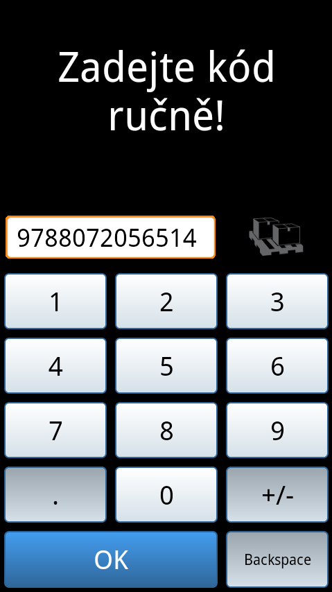 Tipy pro snímání čárového kódu Ruční zadání EAN kódu V levém horním rohu je umístěna ikona Pacičky, která slouží k ručnímu zadání čárového kódu (obr. 1).