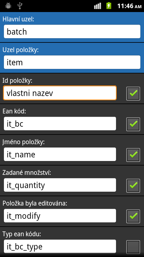 Import dávky do obecného SW Export dat dávky z aplikace Aplikace umožňuje vybrat položky, které chcete zahrnout do exportované dávky. Dále také umožňuje vlastní pojmenování identifikátorů. 1.