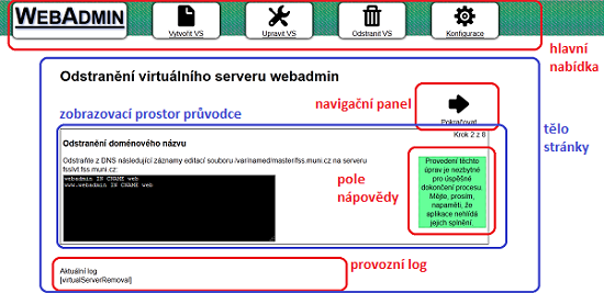 4.5. CHOVÁNÍ APLIKACE Obrázek 4.1: Rozvržení stránky Obrázek 4.2: Detail hlavní nabídky Vzhled konfigurační části aplikace je určen hlavně formulářovými prvky, jejich obsah určuje nastavení aplikace.