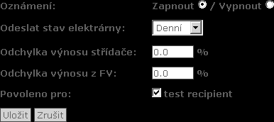 6. Nastavení Obrázek 6.27: Stav elektrárny příklad 6 V tomto příkladu testuje příjemce denní příjem e-mailů s následujícími upozorněními: PRODUKCE STŘÍDAČE SE LIŠÍ O VÍCE NEŽ 5 %.