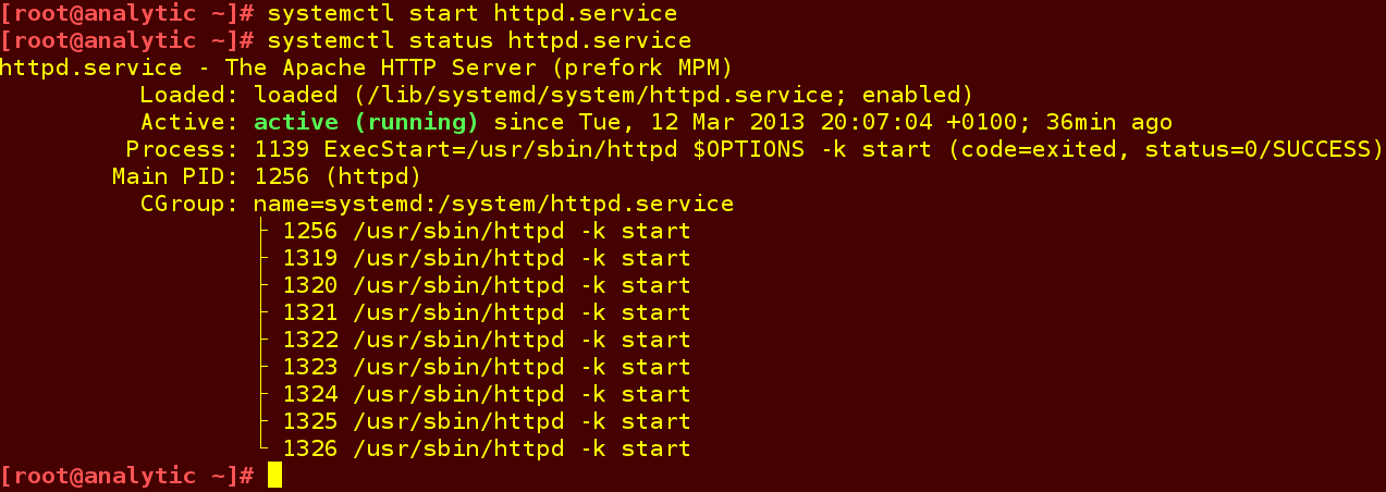 3. Spuštení a diagnostika httpd: Server se standardně spouští příkazem: # systemctl start httpd.