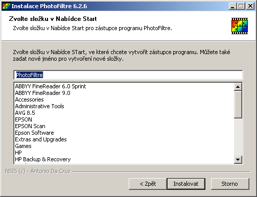 PhotoFiltre úkol 03 Grafika - převody V dialogovém okně Umístění instalace si v sekci Cílová složka přes tlačítko Procházet vyberete přesně místo, kam se grafický program PhotoFiltre nainstaluje.