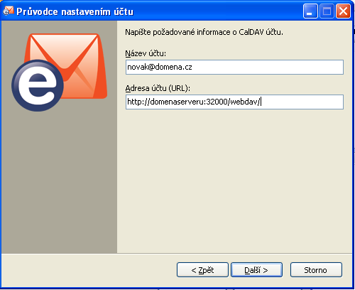Nastavení synchronizace kontaktů a kalendářů 1/ Pro nastavení CalDAV účtu zvolte možnost CalDAV / CardDAV a dejte Další 2/ Zadejte jméno účtu (jakýkoliv název, pod kterým chcete CalDAV účet
