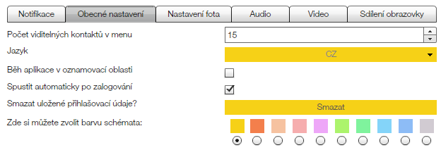 4 Nastavení Notifikace Možnost zvolit zvuk příchozí zprávy nebo žádný. Volba vyskakování bublin s příchozí zprávou na ploše. Nastavení času pro stav NEPŘÍTOMEN (Pryč).