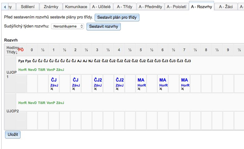 Obrázek 35: Sestavování rozvrhu