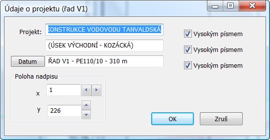 Kapitola 18 Panel Údaje o řadu Panel slouží k zadání popisu výkresu ve třech řádcích.