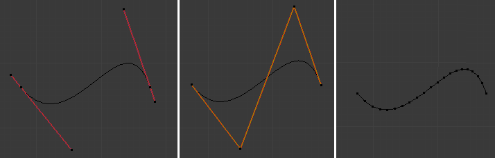 Základní objekty a modelování v Blenderu 3.4. Křivky a plochy Oproti mesh objektům jsou křivky definované svými matematickými funkcemi, tím lze určovat přesný tvar výsledné křivky.