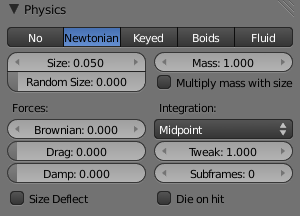 Initial Rotation - nastavení počáteční rotace částic Random umožňuje přidat náhodnou rotaci částic Dynamic - nastaví pouze počáteční rotaci, rotace probíhající v animaci bude obstarávat fyzika Phase