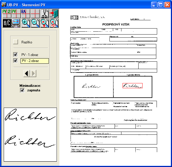 Věc: Zpracování podpisových vzorů Strana: 8 Přístup ke zpracování s menším stupněm automatizace identifikace druhu naskenovaného formuláře je na uživateli, který je však vybaven rozsáhlým rejstříkem