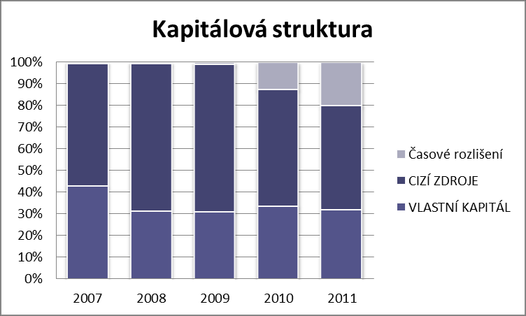 V roce 2007 pouze krátkodobé závazky z obchodních vztahů. Od roku 2008 pak i bankovní úvěry krátkodobé. V dalších letech se na cizích zdrojích podílí také dlouhodobé úvěry.