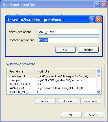 Instalaci archivované verze Apache Ant provedeme následujícím způsobem. Rozbalíme archiv, ideálně například do D:\ant. Poté dodržíme následující postup.