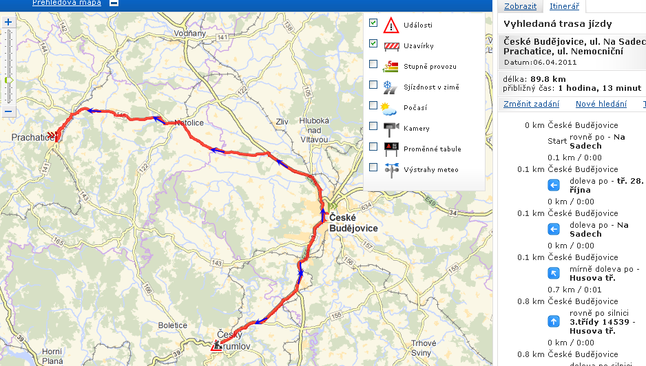 V tuto chvíli je plánovaná délka trasy 60,8 km a předpokládaná doba cesty přesně 1 hodina.