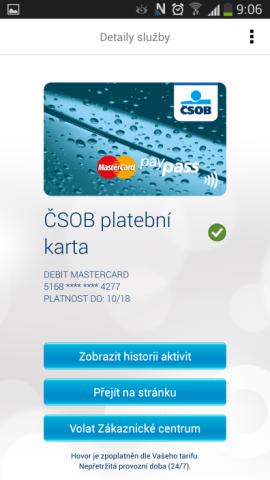 SmartBanking MasterCard Mobile PayPass Locator Přehled karet Jednu lze zvolit jako