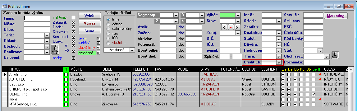 Novinky 2011+2012 13 Filtrování dle pole CreditCheck v tisku přehledů a křížových tabulkách Do tisku přehledů a křížových tabulek byla doplněna možnost fiiltrování dle pole CreditCheck.