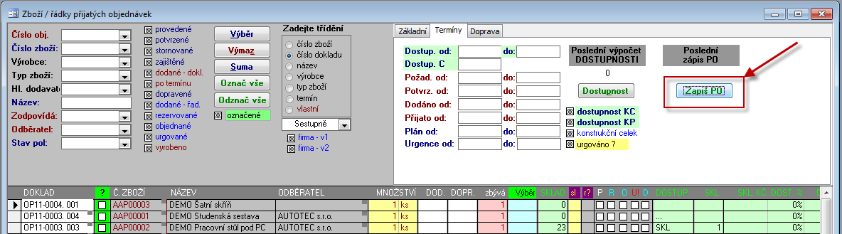 Novinky 2011+2012 39 Doplnění termínu dodávky sestavy do řádku přijaté objednávky Protože se jedná o poměrně časově náročnou operaci (zjištění skladové dostupnosti včetně rozpadu konstrukčních