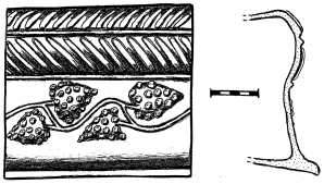 Obr. 2: Loštice, dm p. 62. Nádobkový kachel, varianta I rekonstrukce elní plochy a profil.