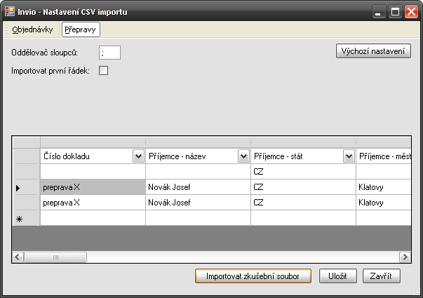 Str. 5/11 V nastavení CSV importu je možné specifikovat oddělovač sloupců, lze tedy importovat soubory s i bez hlavičky v prvním řádku.