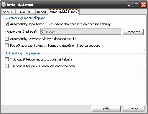 Str. 8/11 Automatický import dat K nastavení automatického importování datových souborů slouží záložka Automatický import v menu Nastavení.