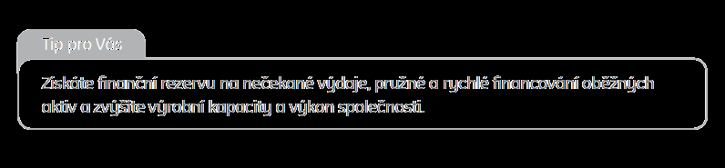 Splatnost úvěru lze stanovit na dobu 12 měsíců, nebo na dobu neurčitou Zajištění formou zástavního práva k nemovitosti,