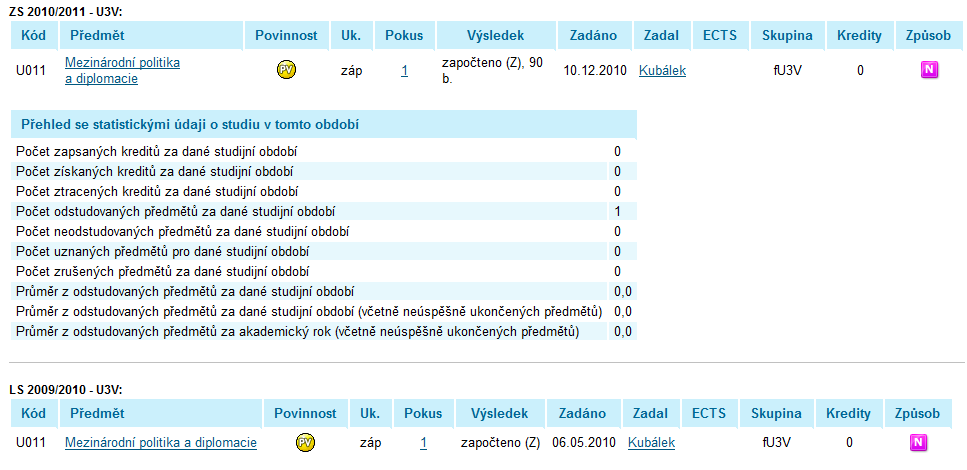 E-index Moje studium/portál studenta horní odkaz