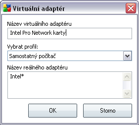 Klikněte na profil, který si přejete upravit a zvolte Definované adaptéry. V pravé části dialogu klikněte na tlačítko Přidat virt. adaptér pro vytvoření nového virtuálního adaptéru.