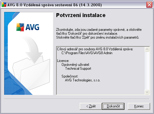 2.9. Přehled parametrů instalace Tento dialog slouží k přehledu všech vybraných parametrů. Pro pokračování v instalaci stiskněte tlačítko Dokončit. 2.10.