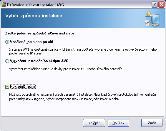 5.2. Výběr způsobu instalace Pro pokračování v Pokročilém režimu zaškrtněte políčko Pokročilý režim, v opačném případě pokračujte kapitolou Základní režim v této příručce.