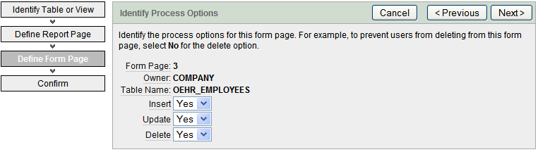j) V další části průvodce navrhneme vzhled formuláře (Define Form Page): Název stránky a titulek regionu - zapíšeme: Editace zaměstnanců, stejný název zadáme do políčka drobečkové navigace (Obrázek