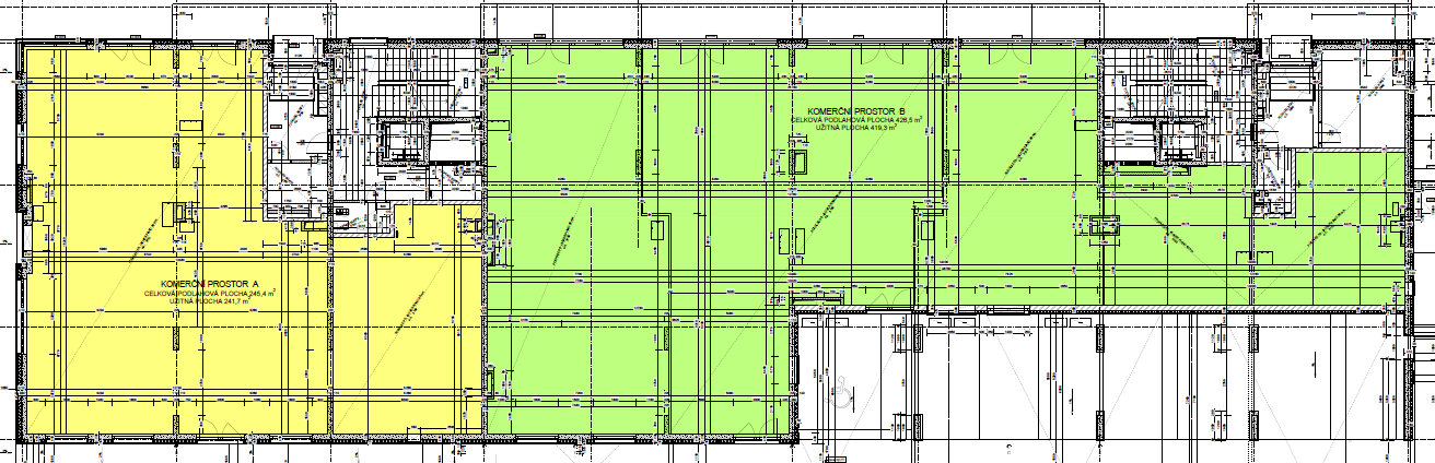 nereprezentativní provoz prostor B Výměra 420 m 2 Světlá výška 3,19 (3,13) m Parkovací stání 2 vnitřní a 2-5