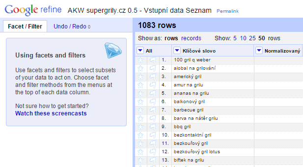 Optimalizace webových stránek 46 do analýzy taktéž zařazena slova určená pro tuto oblast (například recepty na grily, údržba grilu, atd.).