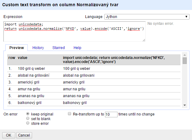 Optimalizace webových stránek 48 Duplikování sloupce je možné provést i v programu Excel před samotným načtením dat do nástroje OpenRefine.