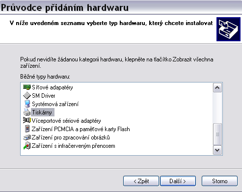 f) Označte možnost Nainstalovat hardware.