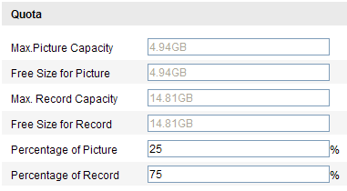 Obrázek 7-4. Nastavení kvóty Pozn.: Až 8 NAS disků může být přiřazeno ke kameře. Pro inicializaci SD karty vložené do kamery, se odkažte na kroky inicializace NAS disku. 7.2 Konfigurace rozvrhu záznamu Účel: Existují dva typy záznamu kamer: manuální záznam a záznam podle rozvrhu.