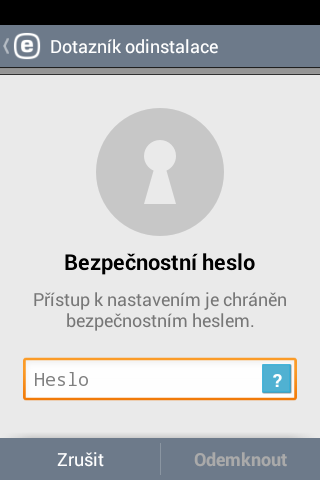 2.5 Odinstalace Pro odinstalování ESET Mobile Security použijte Průvodce odinstalací, který je dostupný v hlavním menu ESET