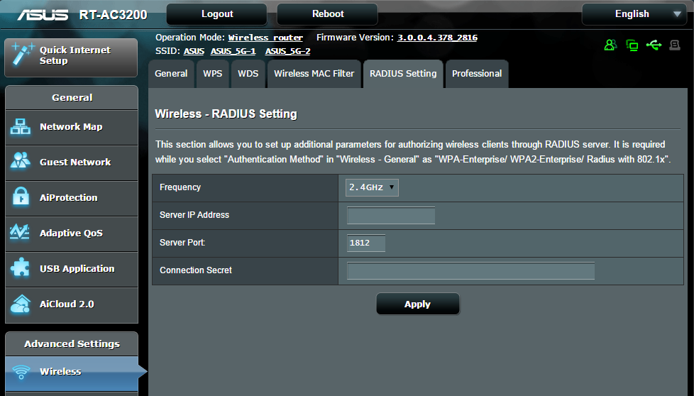 4.1.5 Nastavení RADIUS Nastavení RADIUS (Remote Authentication Dial In User Service) poskytuje dodatečnou vrstvu zabezpečení při výběru režimu ověřování WPA-podnikový, WPA2-podnikový nebo Radius s