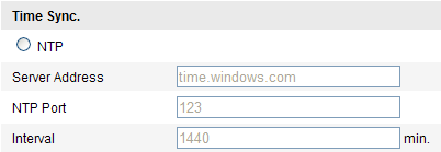 Figure 5-2 Nastavení času Vyberte časové pásmo. Vyberte časové pásmo vaší lokality v rozevírací nabídce. Synchronizace času pomocí serveru NTP.