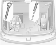 168 Péče o vozidlo Nářadí vozidla Nářadí Tažné oko a šroubovák se nacházejí pod krytem v zavazadlovém prostoru. Upozorňujeme, že se tažné oko nachází pod soupravou na opravu pneumatik.