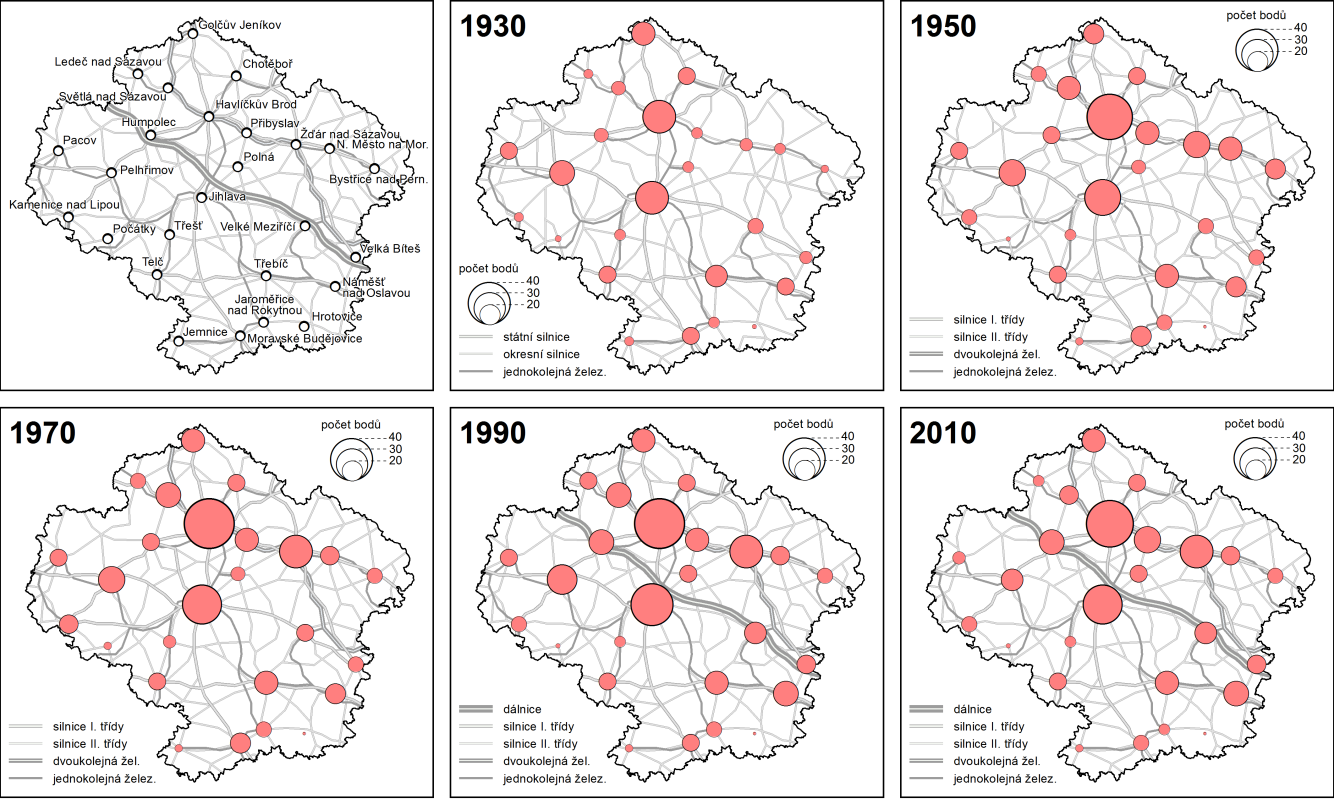 8 ZÁVĚR Celé sledované období vykazují nejvyšší hodnoty ukazatele horizontální i vertikální polohy, Havlíčkův Brod a Jihlava leţící na křiţovatkách hlavních dopravních tahů procházejících sledovaným