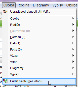 Kněze, kmotry, svědky i porodní báby můžeme zadat do databáze jako samostatné jedince, u nichž do povolání uvedeme bába zkoušená, farář apod.