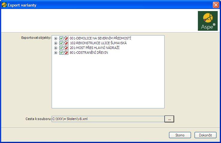 Přenos dat 7. Přenos dat Aspe podporuje přenosy dat nejen mezi Aspe 8 a Aspe 7, ale patří sem MS Excel nebo formáty XC4 a C4.