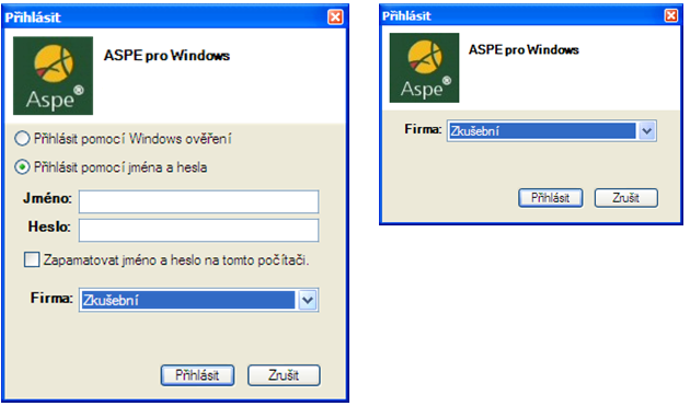 Obecné zásady práce v Aspe 1. Obecné zásady práce v Aspe 1.1 Spuštění a přihlášení Po spuštění Aspe 8 se Vám zobrazí přihlašovací okno, kde si vyberete firmu, ve které budete pracovat.