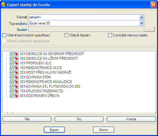 Přenos dat 7.3.1.3 Export rozpočtů do MS Excel Pro export rozpočtů do formátu MS Excel je třeba zvolit Export stavby do MS Excelu.