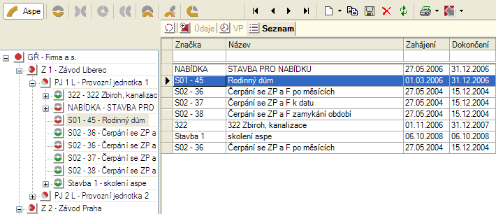 Obecné zásady práce v Aspe 1.6.2 Seznam Slouží k vyhledávání, pomocí filtrování a třídění, dále k výběru položek, se kterými uživatel v jednotlivých modulech pracuje. Obr.