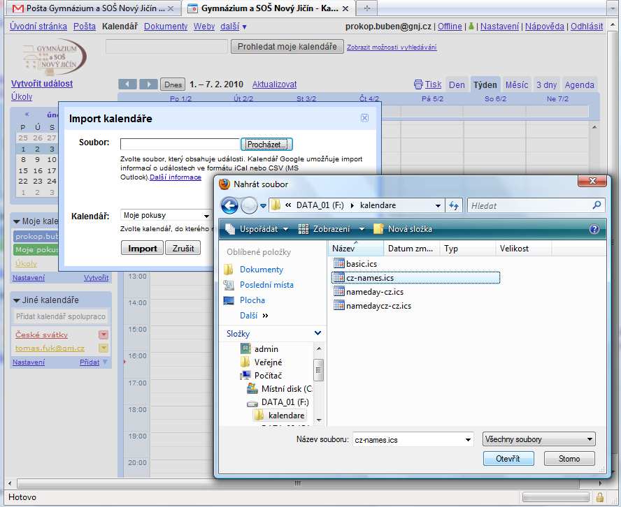 Obrázek 10: Import události do kalendáře Obrázek 11: Události