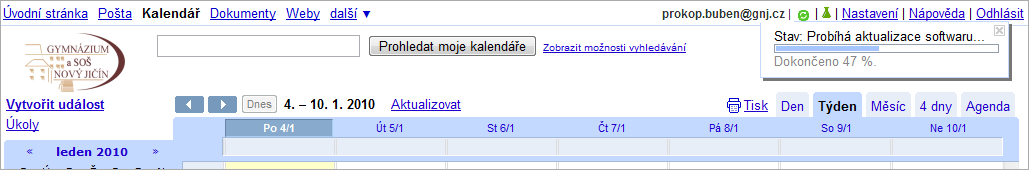 Obrázek 25: Aktualizace prohlížeče a synchronizace Je škoda, že takto je možno pracovat Offline pouze s výchozím kalendářem.