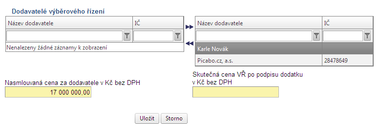 2.1.6. Detaily VŘ Příjemce zadaného (výherního) dodavatele, či dodavatelé (na záložce Dodavatelé k VŘ) aktivuje, tzn.