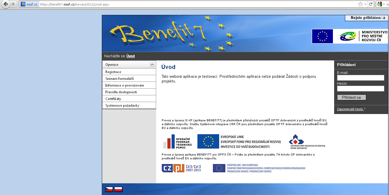 1.5. Okna aplikace Benefit7 Jednotlivé stránky mají stejné členění a grafickou podobu. V pravém horním rohu záhlaví je umístěna informace o přihlášeném uživateli.