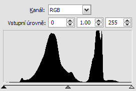 Ovšem scéna může mít kontrast Obrázek 58 - Histogram s nízkým kontrastem i větší, což už fotoaparát není schopen zachytit. (7) To lze řešit jen pomocí HDR fotografie (kapitola 4.3).