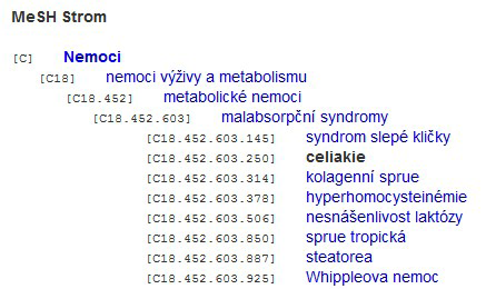 Lenka Maixnerová, Helena Bouzková, Filip Kříž Obrázek 2 Další úrovně stromové struktury v tezauru (Medvik) Každý deskriptor má přiřazený minimálně 1 kód, který určuje postavení ve stromu.