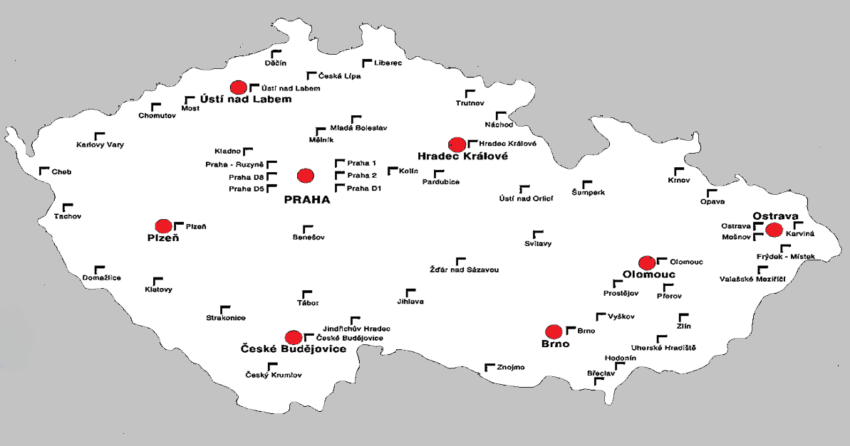 1.27 Celní ředitelství a celní úřady Obrázek 2 - Mapa ČR s vyznačenými CŘ a CÚ 1.